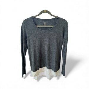 G.H. Bass & Co. Charcoal and Cream Long Sleeve Top over a Faux Blouse M
